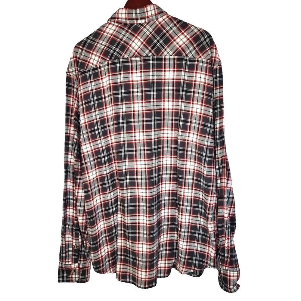 Ranch Tough Gray/Red‎ Plaid Button Down Flannel Shirt Pocket XL Tall Outdoor